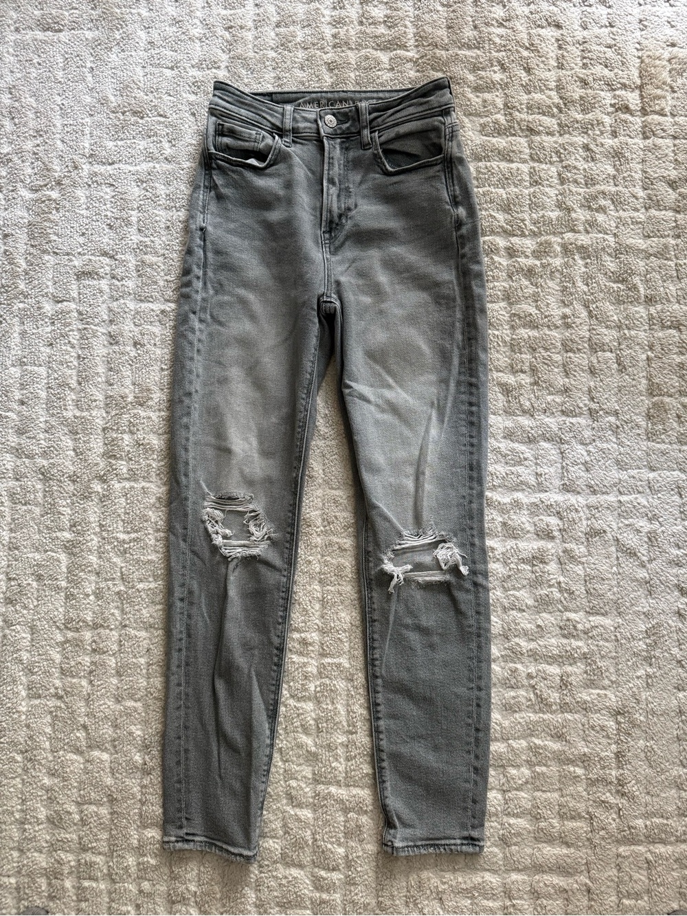 American Eagle Outfitters Straight Leg Ripped Jeans — Gray